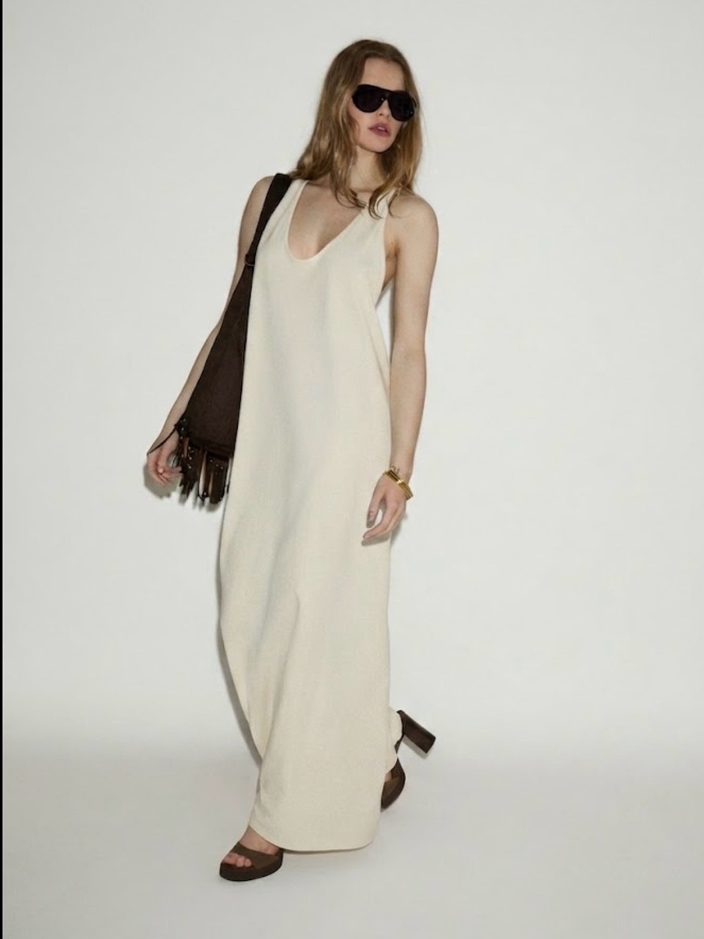 Title: NWT Zara Ecru White 100% Cotton Racerback Maxi Dress Size M